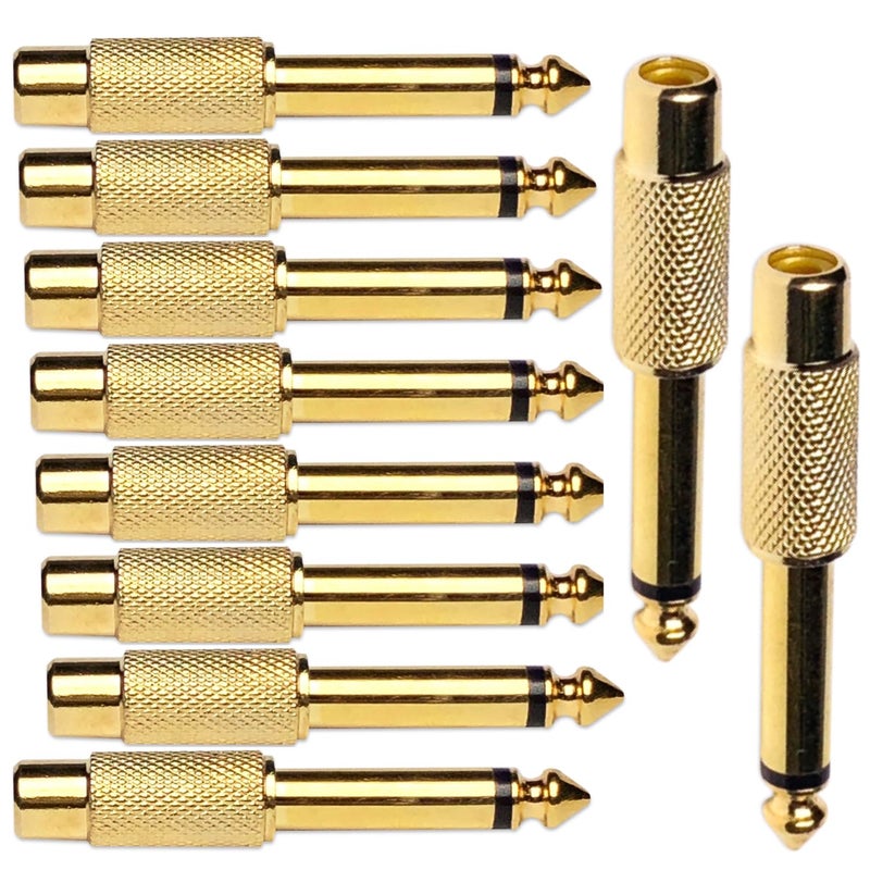 CESS 6.35mm 1/4" TS Plug to RCA Female Jack Adapter Connector - 6.35mm Mono Male to RCA Female, Gold-Plated, 10 Pack - Image 1
